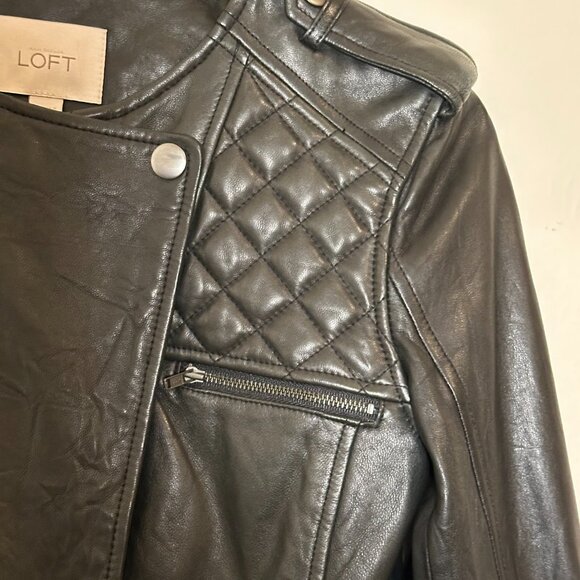 Vintage Ann Taylor Loft Black Quilted Moto Leather Jacket - Picture 4 of 7